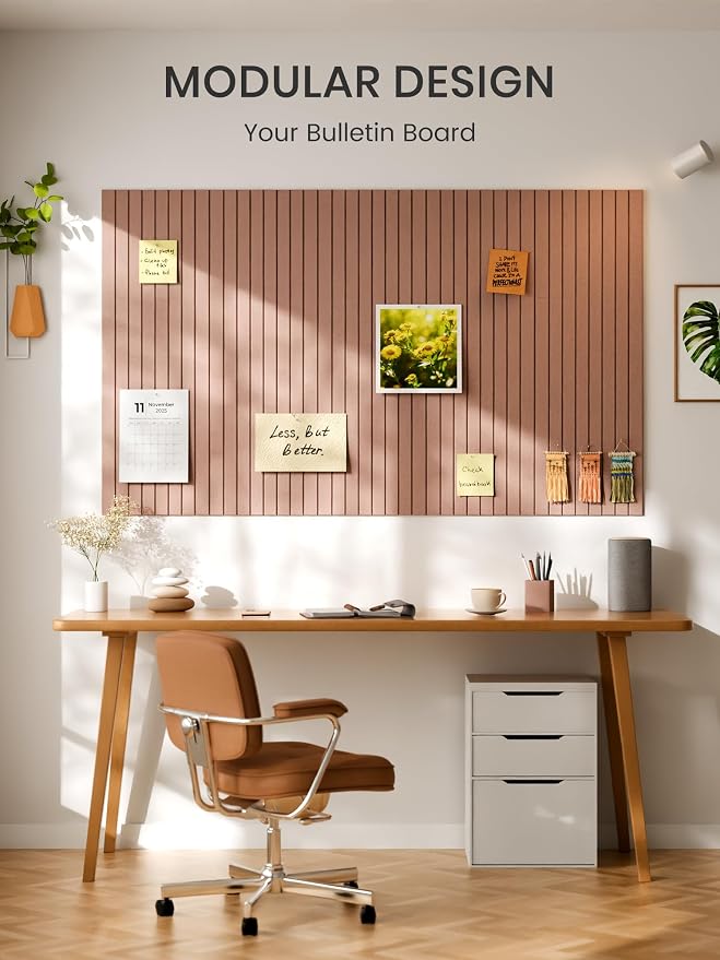 Bumusty 48"x 36" Large Felt Bulletin Board Tiles, Terracotta | 12-Pack Cork Board Alternative, Wall Decor, 30 Pushpins, 60 Adhesive Tabs, Vision Board, Office, Classroom, Home, Dorm - Image 7