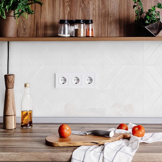STICKGOO Herringbone Peel and Stick Backsplash, Pure White, 10 Sheets | 12.6 x 9.7 in, Thicker Rectangular Vinyl Stick-On Wall Tiles, Easy Alignment, Waterproof, Easy to Clean, Kitchen/Bathroom - Image 4