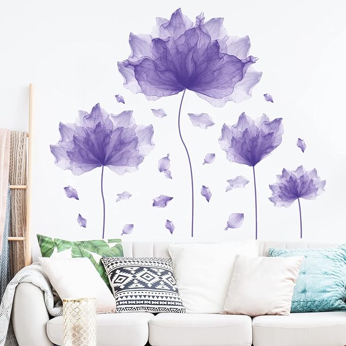 39.3'' x 32.6''Flower Petal Wall Decal Floral Wall Sticker (Purple) | Removable waterproof peel and stick wall art for nursery, baby room, classroom, living room, bedroom, office and bathroom - Image 3