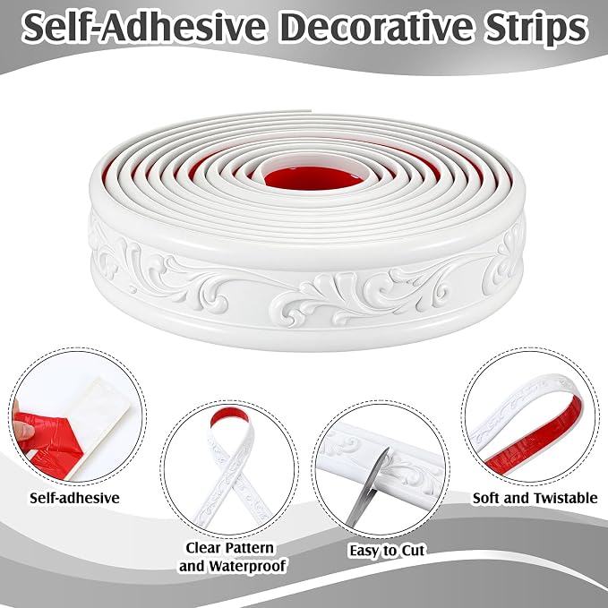 White Peel and Stick Crown Molding Trim, 13.1 ft X 1.8" - Image 3