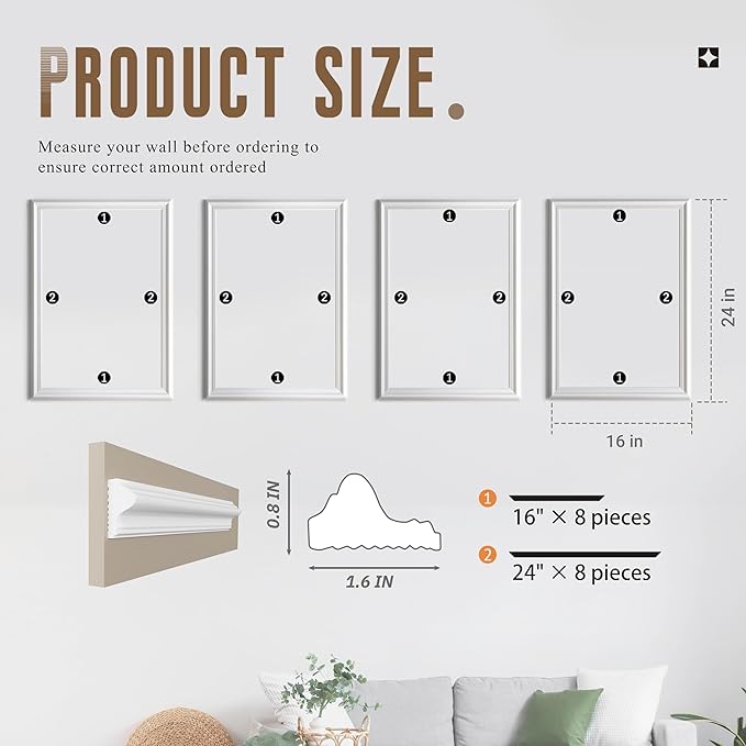 Peel and Stick Wall Molding Kit, Accent Wall Panels for Interior Wall Decor with Double-Sided Tape, 4 Set Pre-Cut PS Wainscoting Panels (16 * 24 in) - Image 2