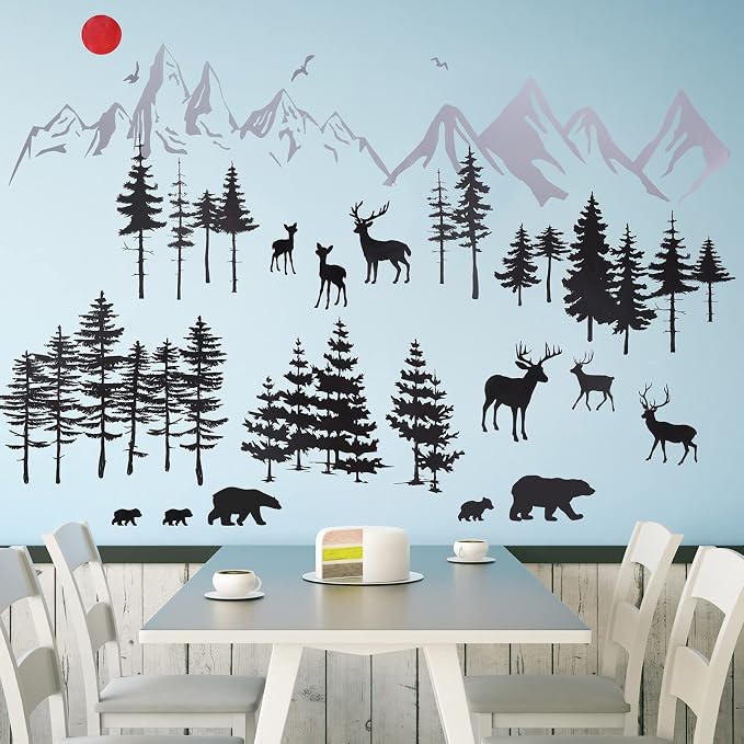Outus 3 Sheets Mountain Forest Bear Wall Decals Stickers Pine Tree Wall Decals Trees Wall Stickers Deer Forest Decals for Kids Nursery Bedroom Living Room Decor,11.8 x 35.4 Inches - Image 6