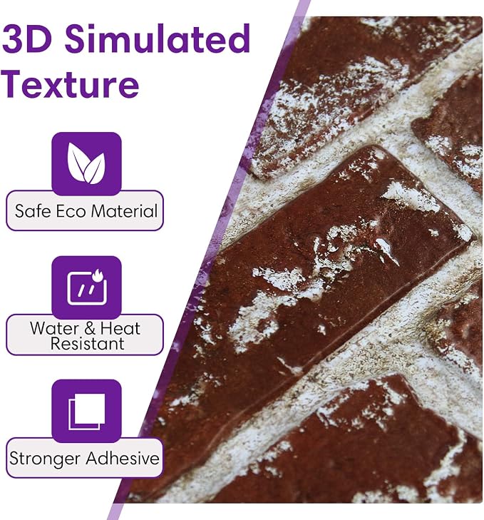 3D Faux Brick Wall Panels Peel and Stick, Designed for Quick DIY | Christmas Red, 10 Pcs 11.8" x 11.8", Small Brick-Look, PVC Fake Brick Wall Covering for Wall Renovation, Cover 9.7 sq ft - Image 4