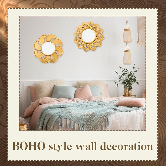 Barydat 10 Pcs Boho Gold Sun Mirrors for Wall Decor 10 Inches Plastic Decorative Wall Mirrors for Entryway Home Living Room (Modern) - Image 5