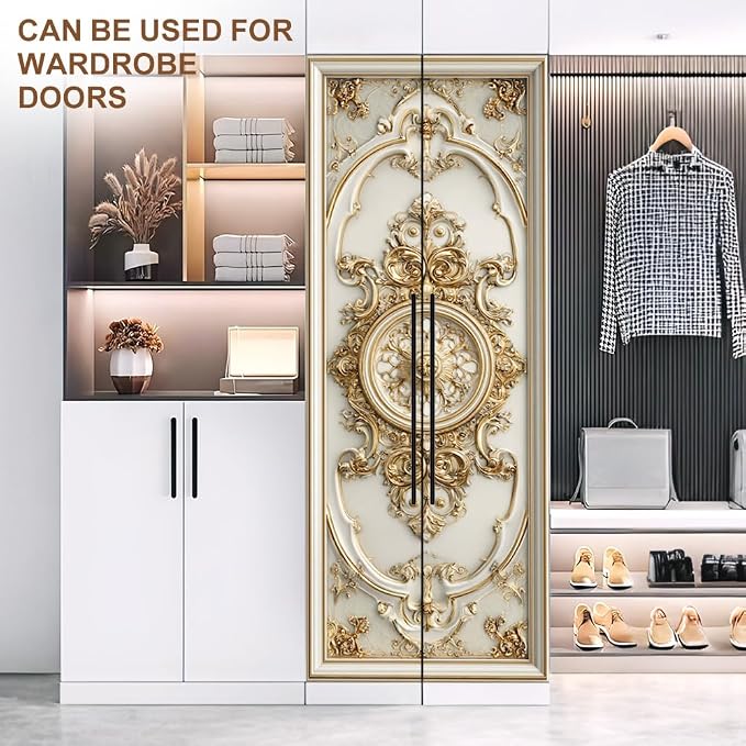 Baroque Door Mural, Gold Ornamental Medallion Door Cover | Waterproof PVC, 30.3" W x 78.7" L; gold baroque design for entryway, bedroom, living room or office doors. - Image 8