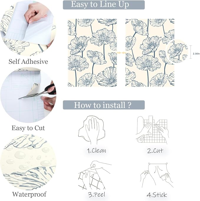 Orainege Peel and Stick Wallpaper Blue and Beige Wallpaper | 17.3inx196.8in Floral Contact Paper Self Adhesive Wall Paper Boho Removable for Bedroom Living Room Decor - Image 4