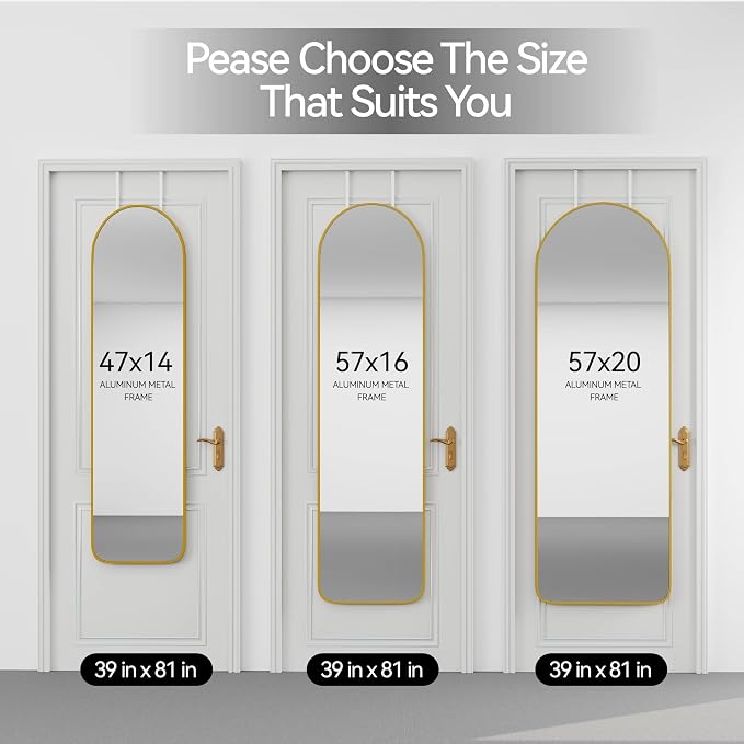 57x16" Full Length Mirror Floor Stand,Over the Door,Wall Mounted Gold - Image 8