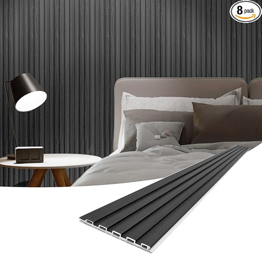 Art3d 96 x 6 Inch WPC 3D Wood Textured Slat Wall Panels, 8-Pack, Black | Stylish Slat Design, Waterproof, Weather Resistant, Eco-Friendly, Long-Lasting, Easy to DIY, Ideal for Interior Wall, Bedroom by Art3d