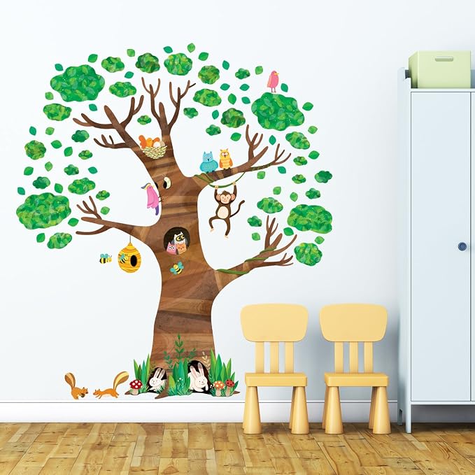DECOWALL DL4-1709 XLarge Giant Tree and Animals Kids Wall Decals Wall Stickers (59x63 inch) Peel and Stick Removable Wall Stickers for Kids Nursery Bedroom Living Room - Image 2