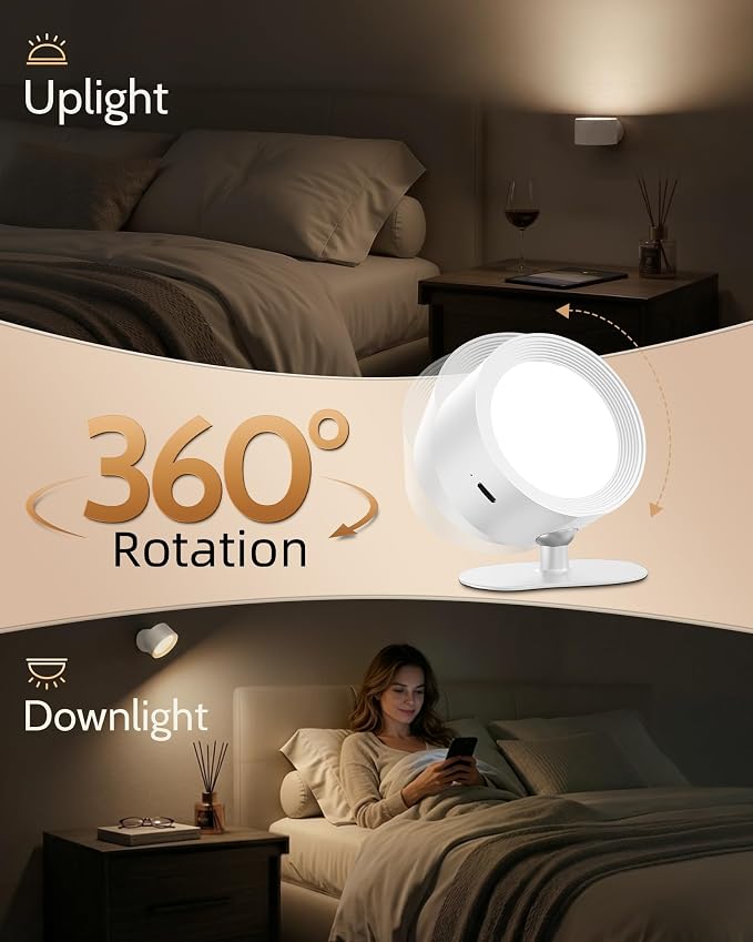 LED Wall Mounted Sconces, Rechargeable Wall Lights, White, 3 Pack | Cordless Design, 3 Color Temperatures, Dimmable, Remote & Touch Control, 360° Rotation, Bedroom & Living Room - Image 7