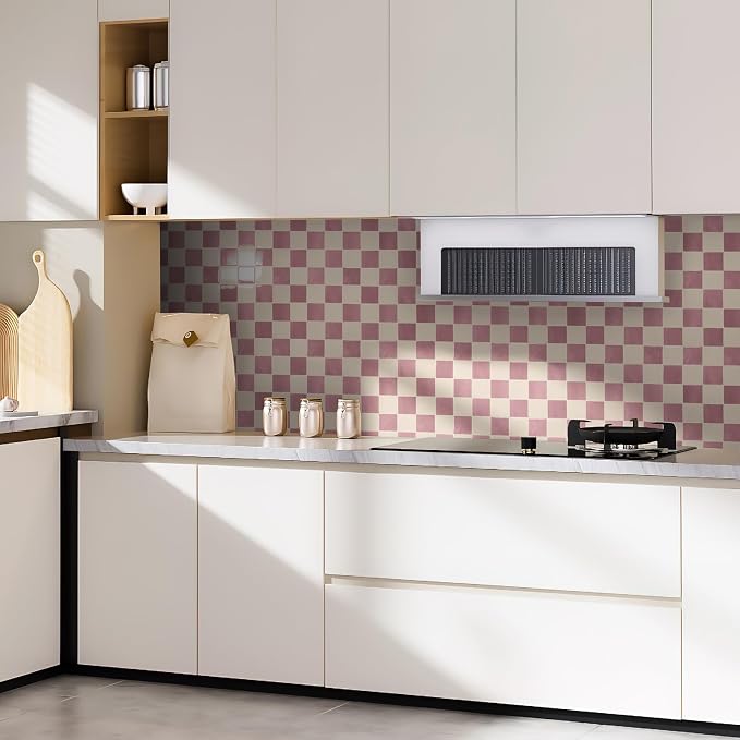 Art3d Grid Peel and Stick Backsplash, 10-Pack, 12" x 12", Pink & Warm White | Enhanced Thickness, Strong Adhesion, Moisture Resistant, Long-Lasting, Minimalist Look, DIY Friendly, for Kitchen Countertops - Image 2