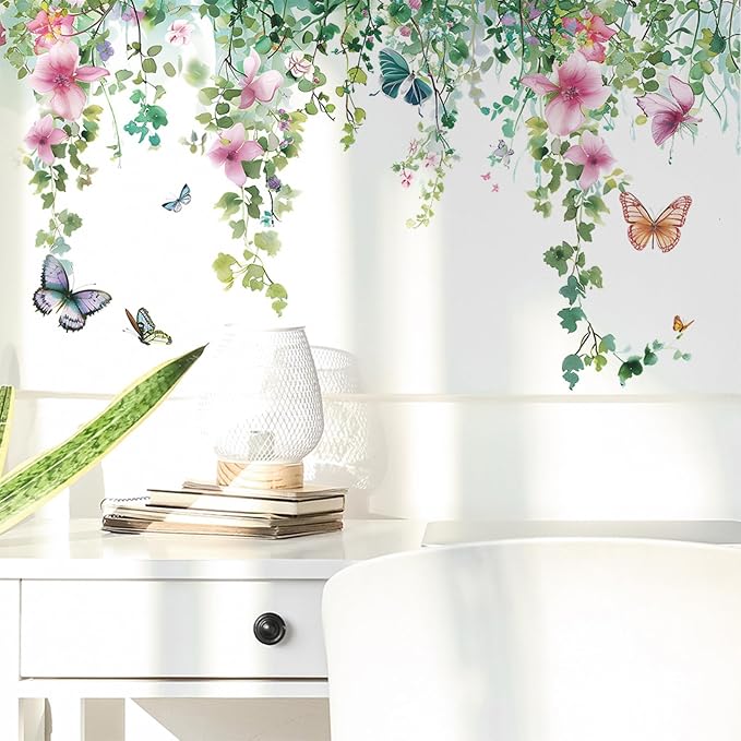 TUOKING Vines Flowers Wall Stickers Removable Butterfly Wall Murals | Peel and Stick Wall Art Decal Home Decor for Kitchen,Bedroom,Living Room(fun-c20) - Image 5
