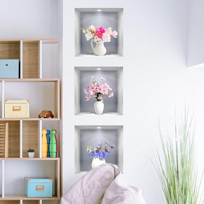 3D Wall Stickers DIY Flower Wall Decal Removable Waterproof Wall Art Decor for Bedroom Living Room Offices Home Decoration (Vase Daisy) - Image 2