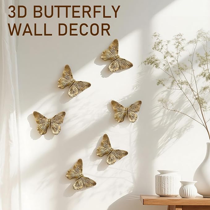 GUSFREUD 3D Butterfly Wall Decor Set – Resin Wall Decor for Living Room, Bedroom, Bathroom, Dining Room, Outdoor and Gallery Walls - Antique Copper - Set of 6 - Image 2