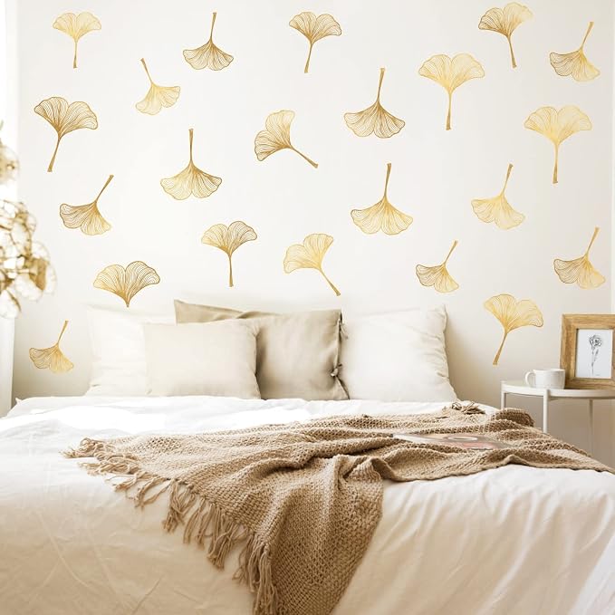 Golden Leaves Wall Decals Peel and Stick Art Mural Stickers for Living Room | Golden wall stickers, removable vinyl art, nordic plant decor, for living room bedroom bathroom kitchen farmhouse home decor - Image 5