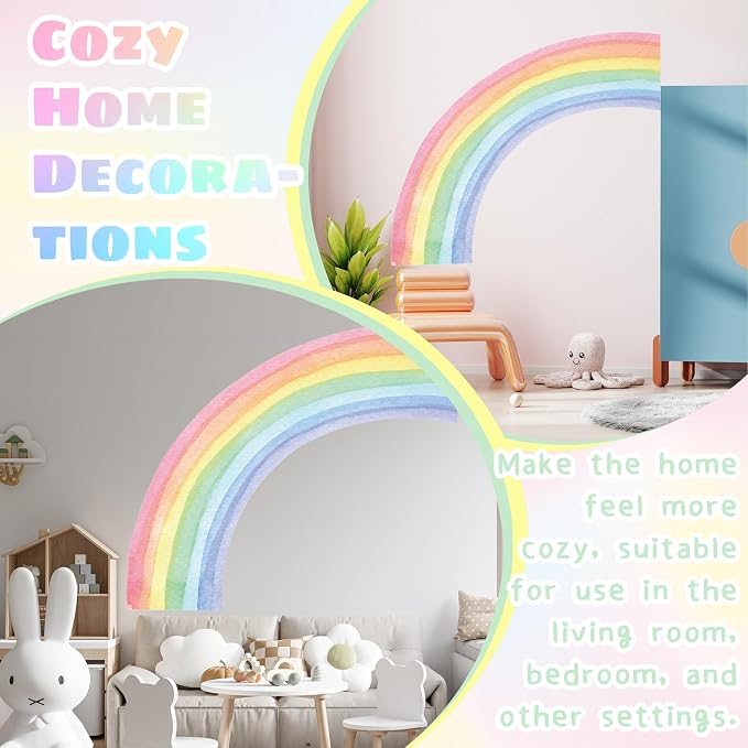17.7×63 Inch Rainbow Wall Decal Watercolor Mural Rainbow Modern Vinyl Peel and Stick Sticker Removable for Classroom Living Room Bedroom Playroom Decor - Image 4