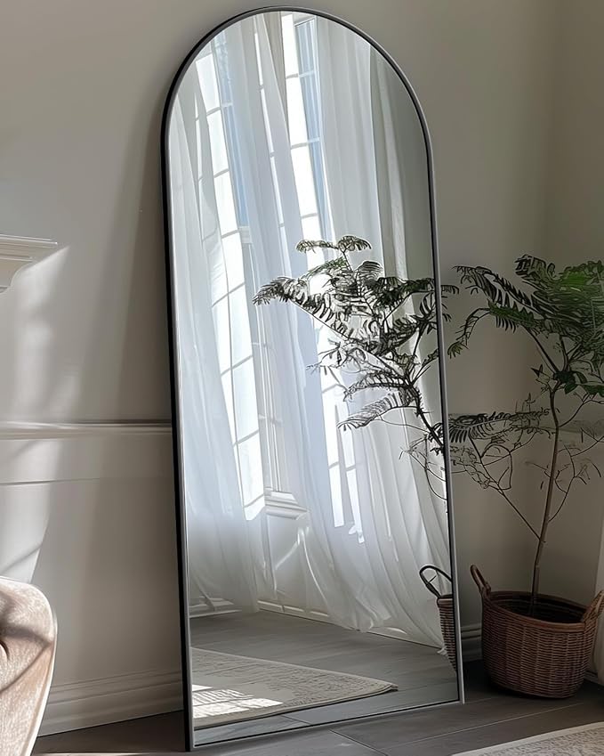 Antok Full Length Mirror, 59"x18.1" Floor Mirror with Stand, Black, Arched - Image 9