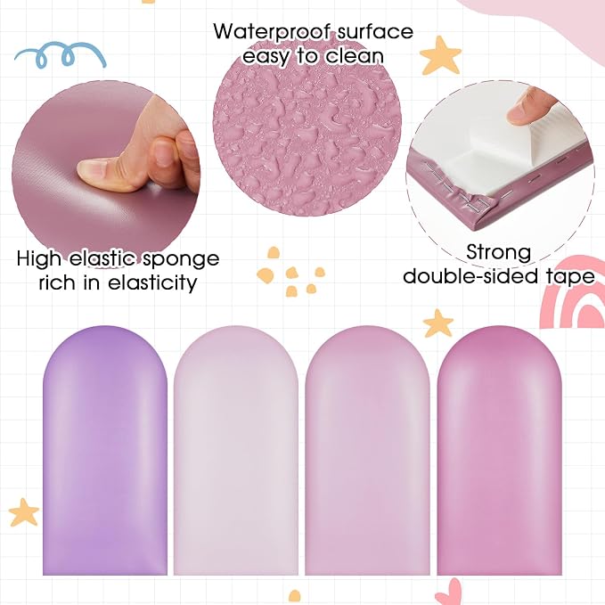 Jetec 4 Pcs Kids Wall Padding Panels, 1.18 Inch Thick Foam Wall Protector, 15.75 x 7.87 Inch Soft 3D Purple Safety Panels for Nursery & Playroom - Image 3