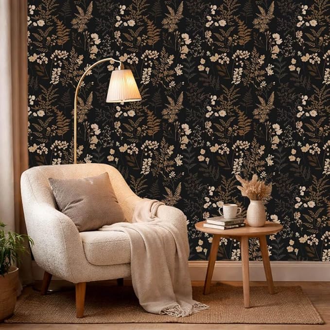 Moody Dark Vintage Floral Peel and Stick Wallpaper 17.7" x 70.8" | Self-adhesive removable waterproof vinyl wall covering with botanical pattern for renter-friendly bedrooms and accent walls - Image 2