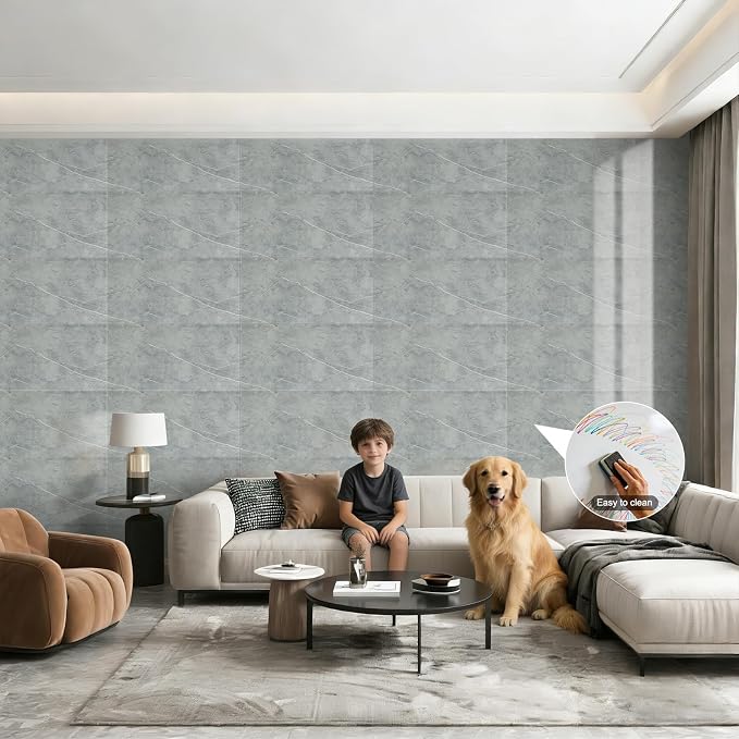 50Pcs Grey Marble Wall Panels 23.6"X11.8" PVC Waterproof Tiles Peel and Stick Wall Panels Self Adhesive Backsplash Tiles for Kitchen Living Rooms TV Walls Bathroom Rv Camper Van (Not Real Tile) - Image 7