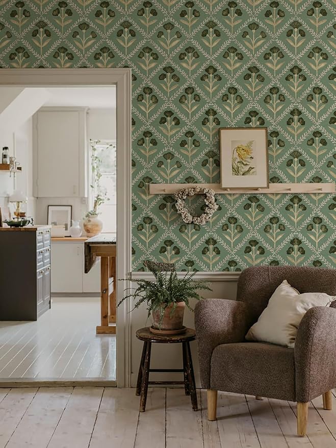Orainege Peel and Stick Wallpaper Vintage Floral Wallpaper Boho | 16.9in x118.1in Removable Wall Paper for Cabinets Bedroom Bathroom Waterproof Self Adhesive Vinyl - Image 7