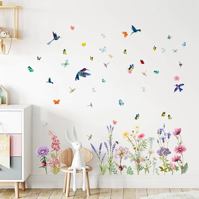 Supzone Flowers Butterflies Wall Decals Chrysanthemums Dragonflies Wall Stickers Peel and Stick Colorful Flower Stickers Elegant Wall Stickers & Murals for Girls Bedroom, Living Room Decor - Image 7
