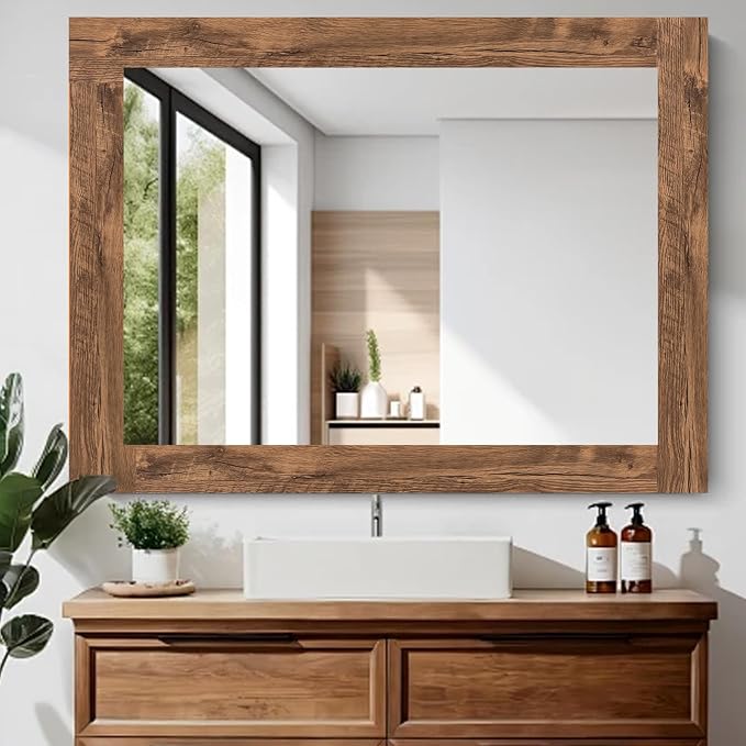 Alened 10M Brown Mirror Border Peel and Stick, Wood Grain Wallpaper Border - Image 3