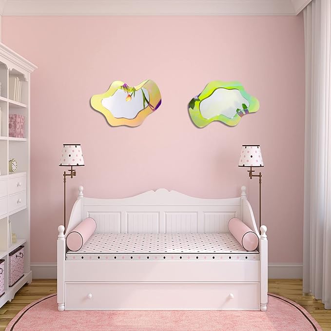Irregular Wall Mirror Wavy Acrylic Rainbow Mirror Room Decor Aesthetic Mirrors Amorphic Vanity Retro Mirrors for Bedroom Living Room Bathroom Entryway Wall Decor ( Clouds Style, 15.5 x 10.5 Inches ) - Image 5