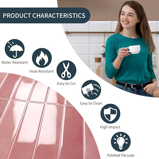 10 Sheets Upgraded Thicker Design Subway Tile Peel and Stick Backsplash | 12”×12”Self Adhesive Wall Tiles Stick on Back Splash for Kitchen,Bathroom,Camper(Pink) - Image 2