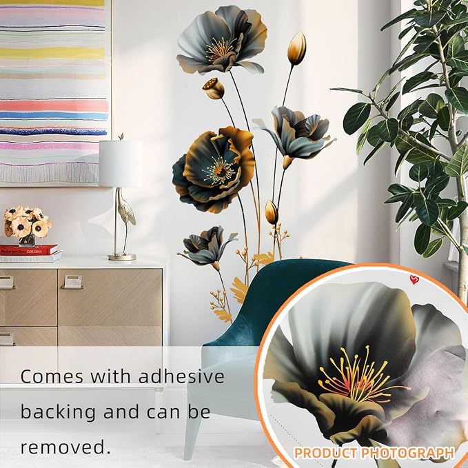 3D Wall Stickers Black Gold Floral Wall Art Decal Decor for Bedroom Living Room Offices Home Decoration - Image 2