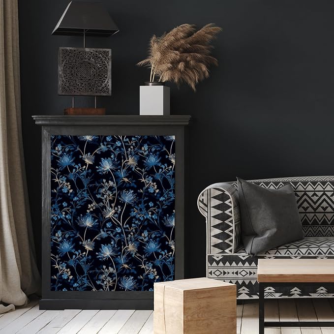 Navy Blue Floral Peel and Stick Wallpaper Dark Botanical Wallpaper | Removable Contact Paper Teal Blue Self-Adhesive Wall Paper for Bedroom Bathroom Kitchen Accent Wall Waterproof 17.7" x 118" - Image 6