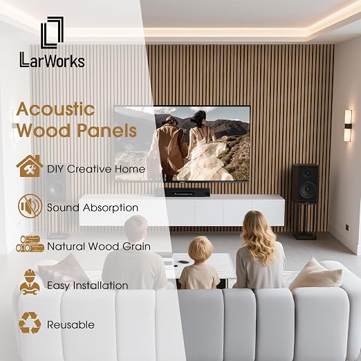 Acoustic Wood Slat Panels 4 Pack 106" x 12.6", Soundproof Wooden Wall Panels, 3D Fluted Panel for Interior Wall Decor, Living Room, Bedroom - Teak (Cover Approx. 37 sq.ft) - Image 3