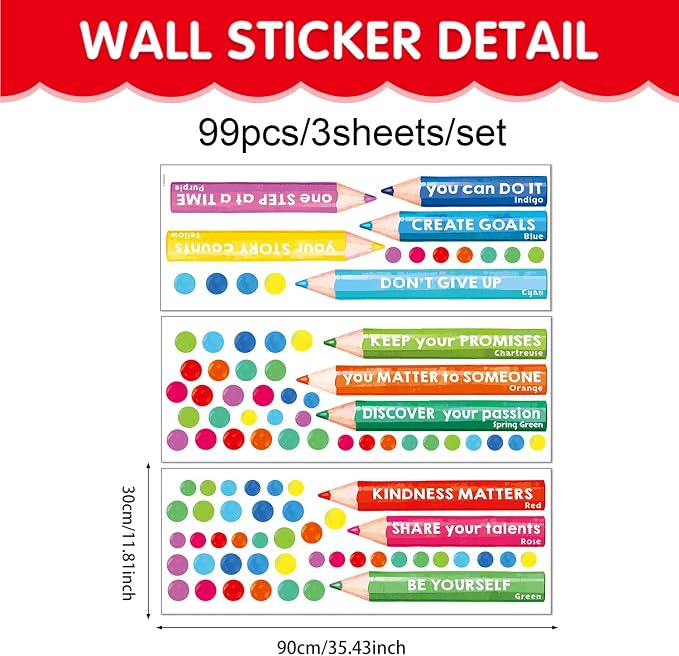 Inspirational Wall Decals, Multicolor Pencils Polka Dots Wall Stickers, Peel and Stick Motivational You Can Do It Wall Decor for Playroom Classroom Nursery Preschool Decoration - Image 2
