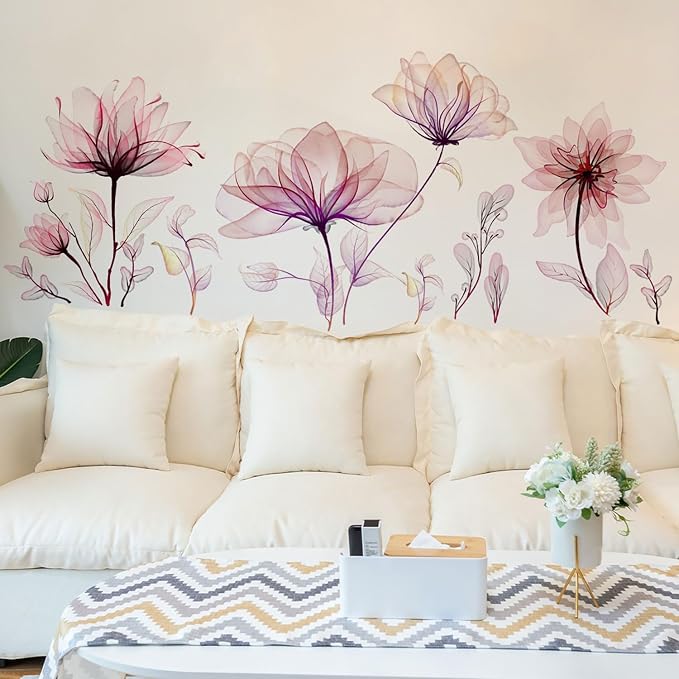 Watercolor Flowers Wall Decals - Removable Vinyl Peel & Stick Floral Wall Art for Girls Boys Nursery Bedroom Living Room Decor - Image 5