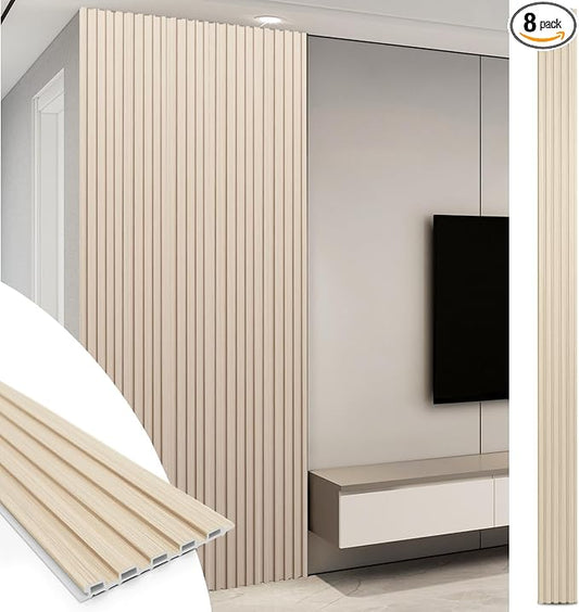 Art3d 108 x 6 Inch WPC Wood Slat Wall Panels, 3D Wall Accents, 8-Pack, Oak | Real Wood Grain, Durable, Water Resistant, Wear-Resistant, No Emission, Eco-Friendly, Easy to Care, for Living Room, Bedroom by Art3d