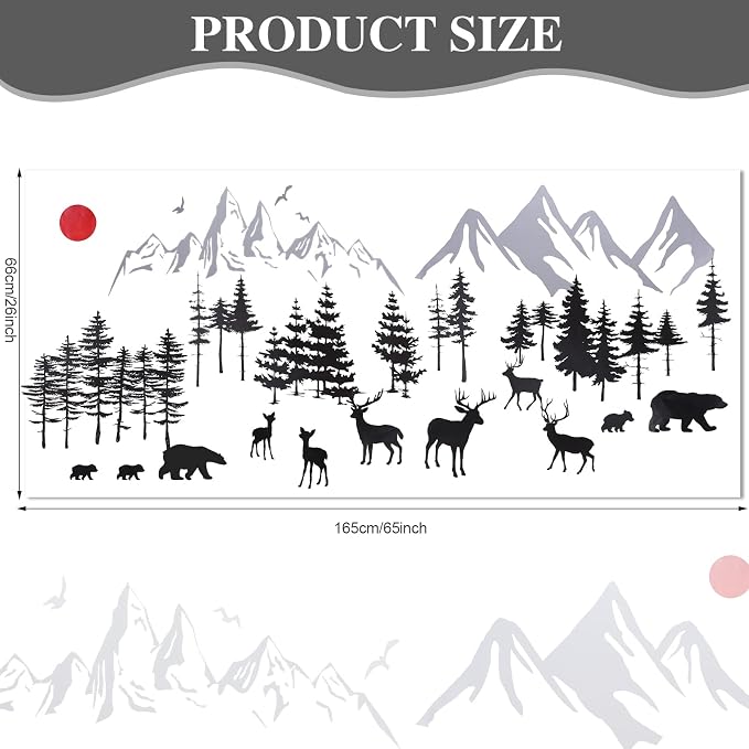 Outus 3 Sheets Mountain Forest Bear Wall Decals Stickers Pine Tree Wall Decals Trees Wall Stickers Deer Forest Decals for Kids Nursery Bedroom Living Room Decor,11.8 x 35.4 Inches - Image 4