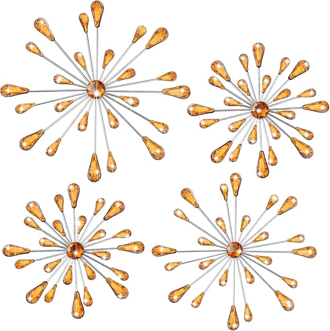 Hicarer 4 Pcs Starburst Wall Decor, Metal Wall Art, Amber - Image 2