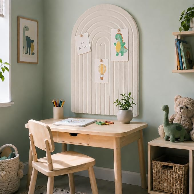 Large Arched Felt Bulletin Board, Sized 36" x 24" for Office & Wall Decor – 6 Customizable Adhesive Tiles with Pins are Perfect to Display Your Photos (Khaki-A) - Image 7