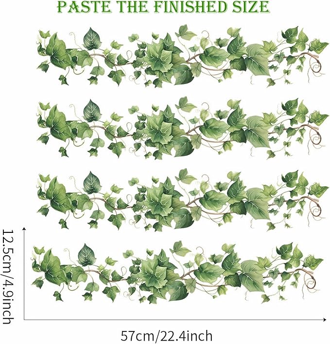 4 Pcs Leafy Green Ivy Vines Wall Stickers Greenery Wall Art Decals | Natural Plants DIY Removable Vinyl Peel and Stick for Living Room Bedroom Classroom Kitchen Home Decor - Image 6