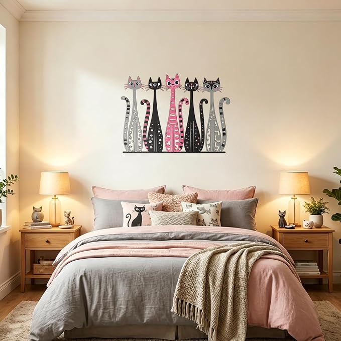 Wesiti Cat Wall Art Decor Metal Sculpture, 5 Retro Cats 10.4x14 Home Decor | Mid Century Geometric Design, Iron Sculptures for Cat Lovers, Living Room Bedroom Kitchen Office Accent Decor Piece - Image 7
