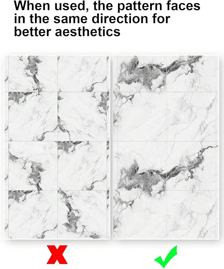 Chejiaye 10pcs Marble Peel and Stick Backsplash Waterproof Washroom Wall Panels, Peel and Stick Tile, PVC Foam Wall Panels for Kitchen,Bathroom,Living Room,White Grey(Not Real Tile,11.8" x 11.8") - Image 9