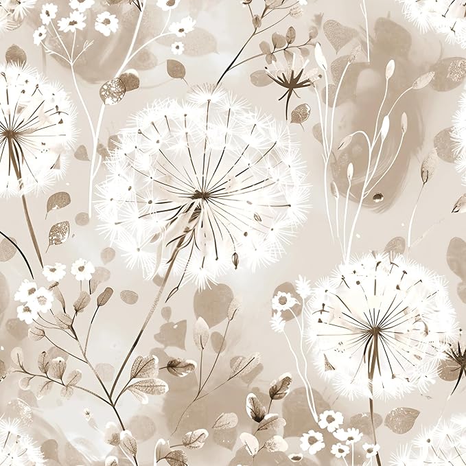 Nukofal Floral Peel and Stick Wallpaper Dandelion for Cabinet 16.9"x196.8" | Vintage Floral Contact Paper Brown Wallpaper Peel and Stick Waterproof Self Adhesive Removable for Cabinet Bedroom Decorative by Nukofal