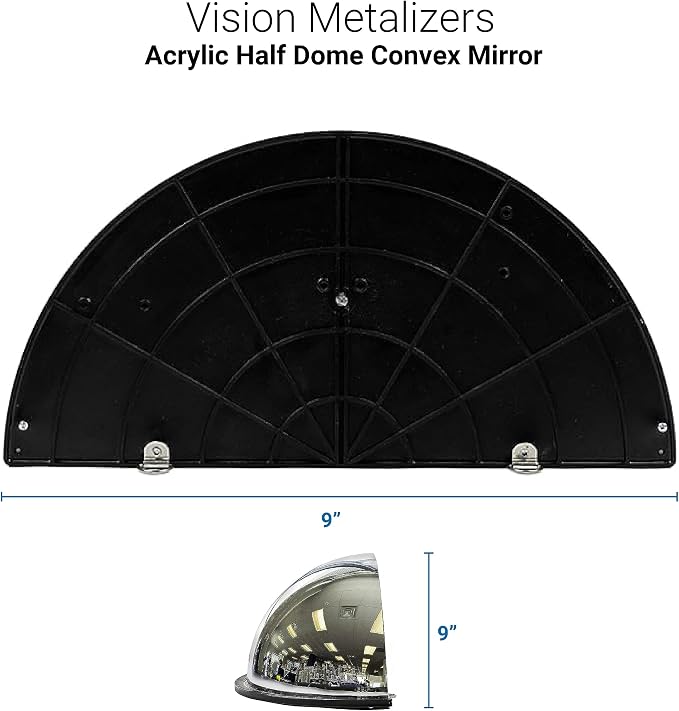18” Acrylic Bubble Half Dome Mirror with Black Rim, Round Indoor Security Mirror for Driveway Safety Spots, Outdoor Warehouse Side View, Circular Wall Mirror for Office Use - Vision Metalizers (DPB1812) - Image 2