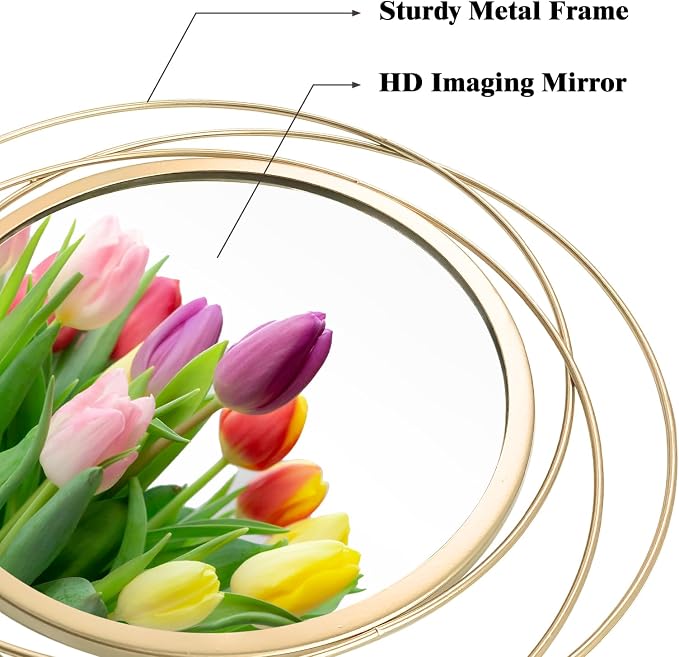 3 Set Round Mirrors for Wall Decor Living Room Bedroom Bathroom Dining Room Metal Circle Mirror Set Boho Decorative Sunburst Wall Art Accent Entryway - Gold 9.5 in - Image 6