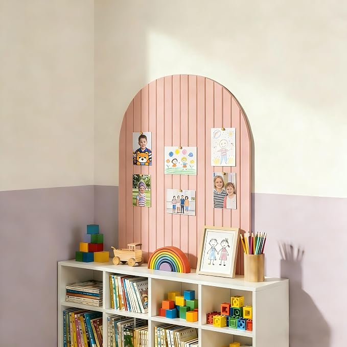 Large Arched Felt Bulletin Board, Sized 36" x 24" for Office & Wall Decor – 6 Customizable Adhesive Tiles with Pins are Perfect to Display Your Photos (Pink) - Image 3