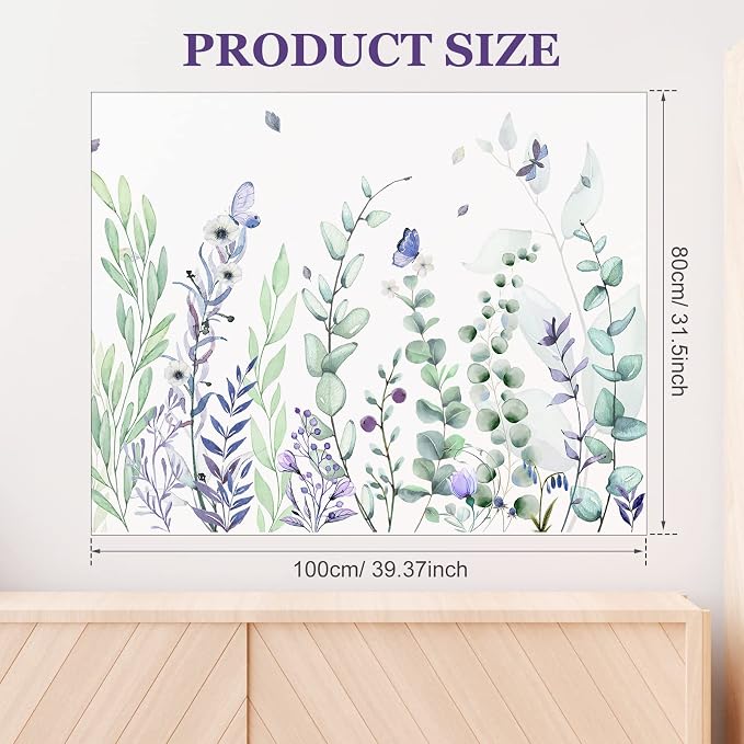 Zonon 6 Pcs Flower Wall Decals Peel and Stick Sticker, Eucalyptus | Vinyl Removable Wall Stickers & Murals, Eucalyptus Wall Decals, Green Leaves Garden Decor for Bedroom, Living Room, Nursery - Image 6
