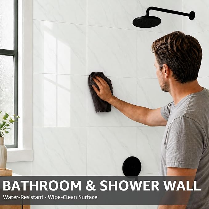 WADILE 20PC Waterproof Peel and Stick Wall Panels 11.8 x 11.8 Earl White | Marble look, Self adhesive, PVC Panels, Lightweight Foam Wall Panels, Bathroom, Kitchen, Not Real Tile - Image 6