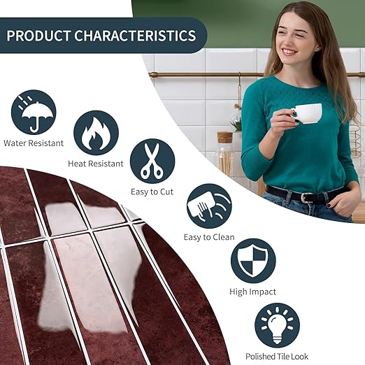 10 Sheets Upgraded Thicker Design Subway Tile Peel and Stick Backsplash | 12”×12”Self Adhesive Vinyl Wall Tiles Stick on Back Splash for Kitchen,Bathroom,Camper(Vintage Red) - Image 2