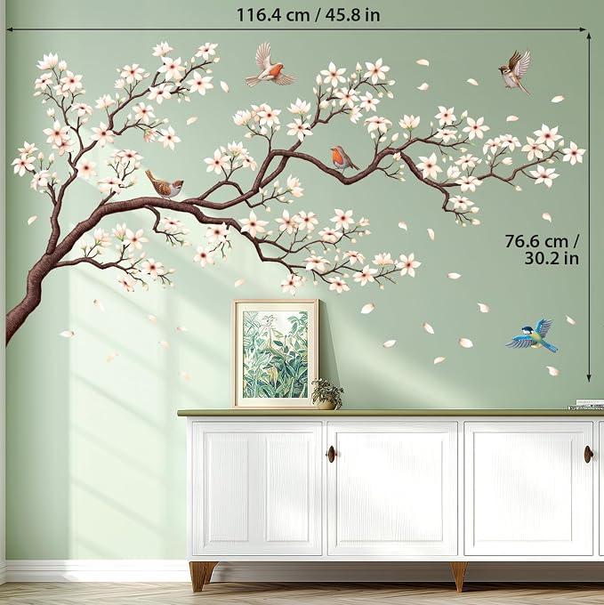 DECOWALL SG2-2424 White Cherry Blossom Branch Wall Decal Stickers 45.8"x24.3" Removable DIY Romantic Tree Murals Peel and Stick Art Home Decor for Girls Bedroom Nursery Rooms Living - Image 6