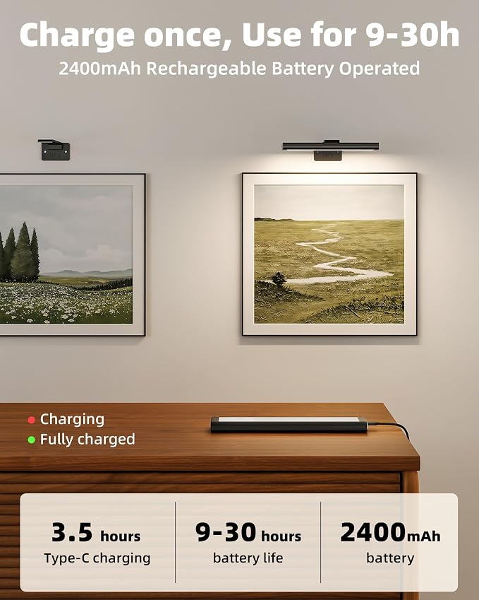EZVALO RGB Picture Light for Wall, 2400mAh Wireless Rechargeable Color Changing Art Light with Remote, 16 Colors, Dimmable Magnetic LED Display Lights for Painting, Bedroom, Gaming Room (Black-3P) - Image 7